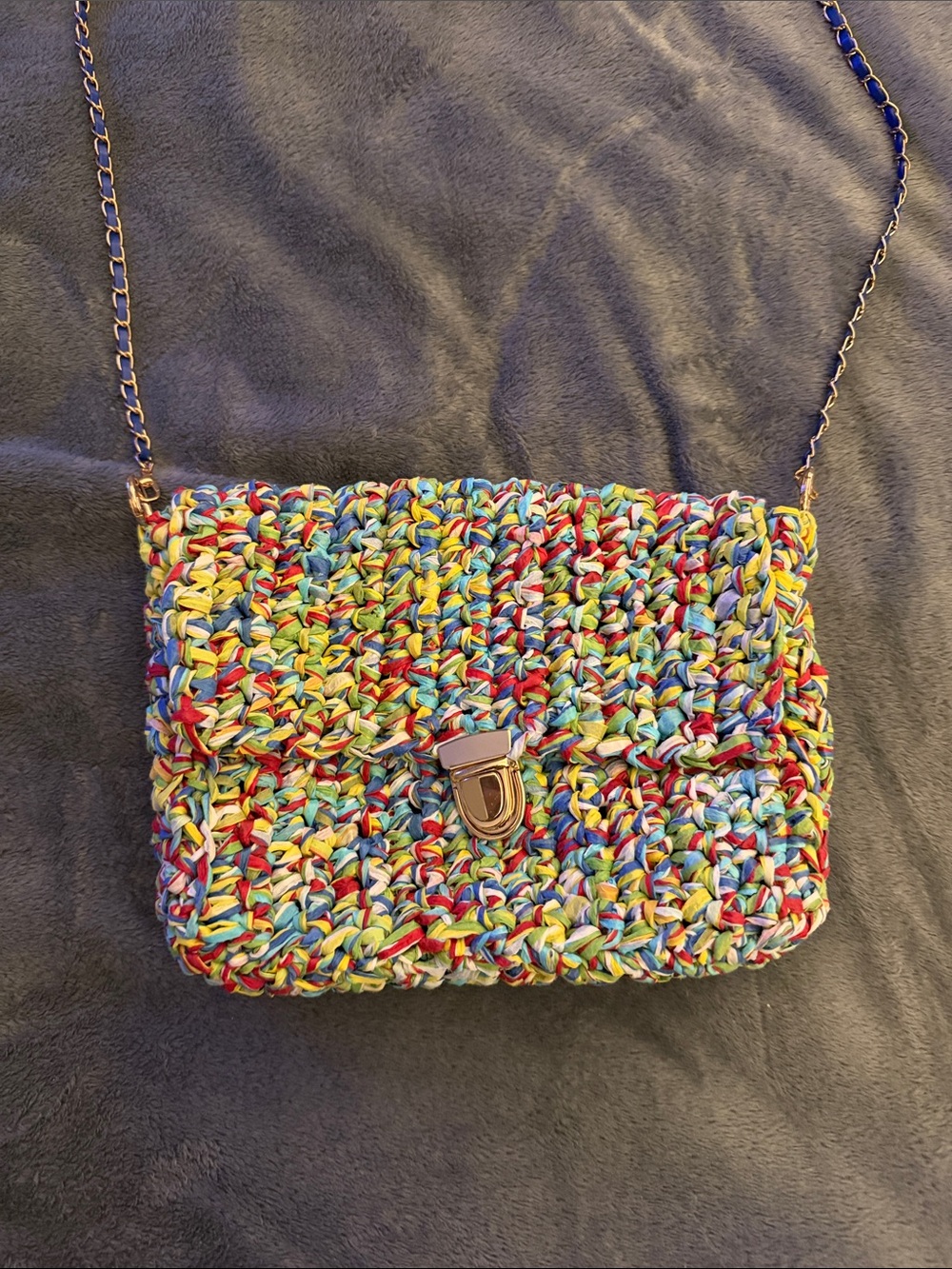 Handmade Multicolor Woven Crossbody Bag with Chain Strap